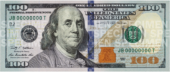 Picture of the New 100 Dollar Bill